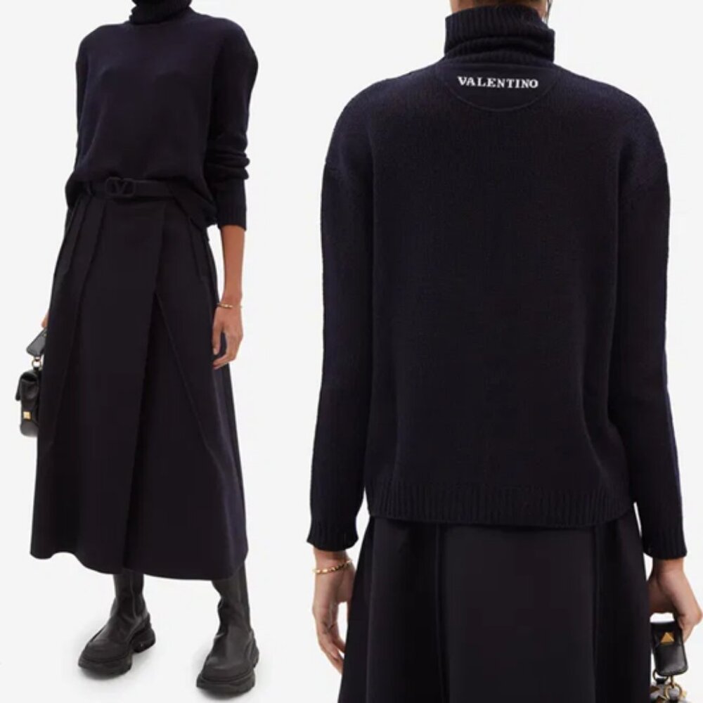Valentino Logo Intarsia Turtleneck Cashmere Sweater Medium
